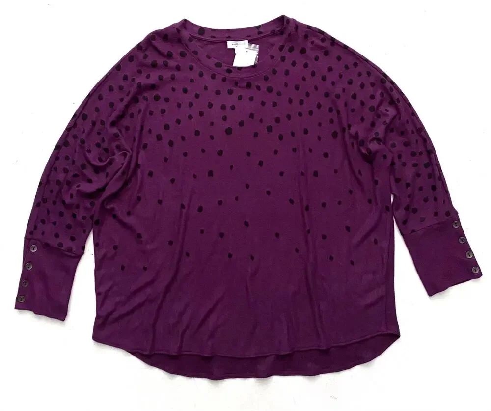 Westbound Woman Sweater Top Nwt Purple w/ Dots Long Sleeves w/ Buttons 3X